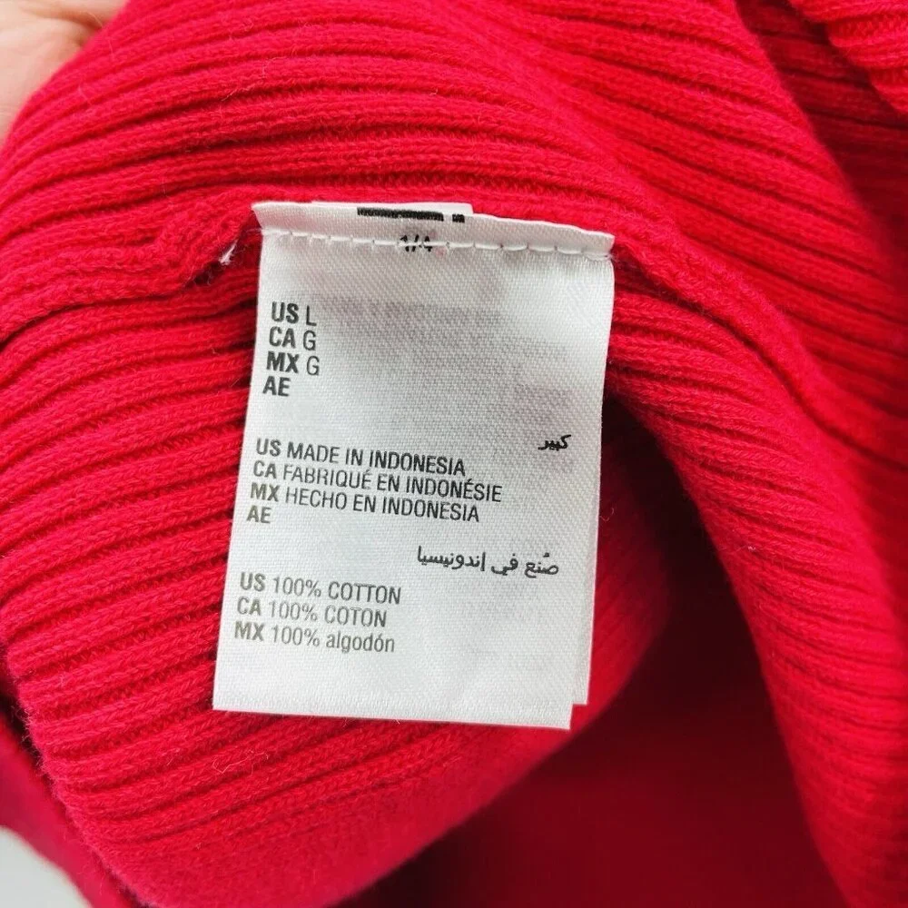 Karen Scott Womens Size Large Cotton Solid Rib Mock-Neck Sweater in New Red SW1